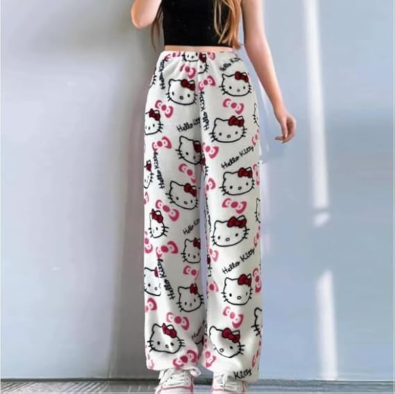 White Hello Kitty Pajama Pants Women's Flannel winter Pajamas Bottoms Girls Soft Comfy Sleep Lounge Fuzzy Long Pant - Homeware Discounts