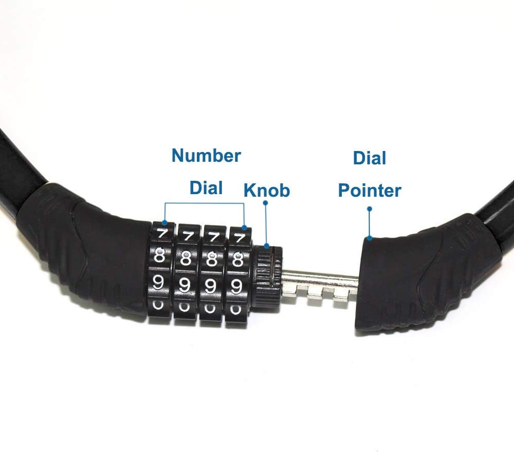 Bike code Lock Cable 4 Digit Resettable Combination Security Cable Lock Self Coiling Cable Lock Bike Bicycle