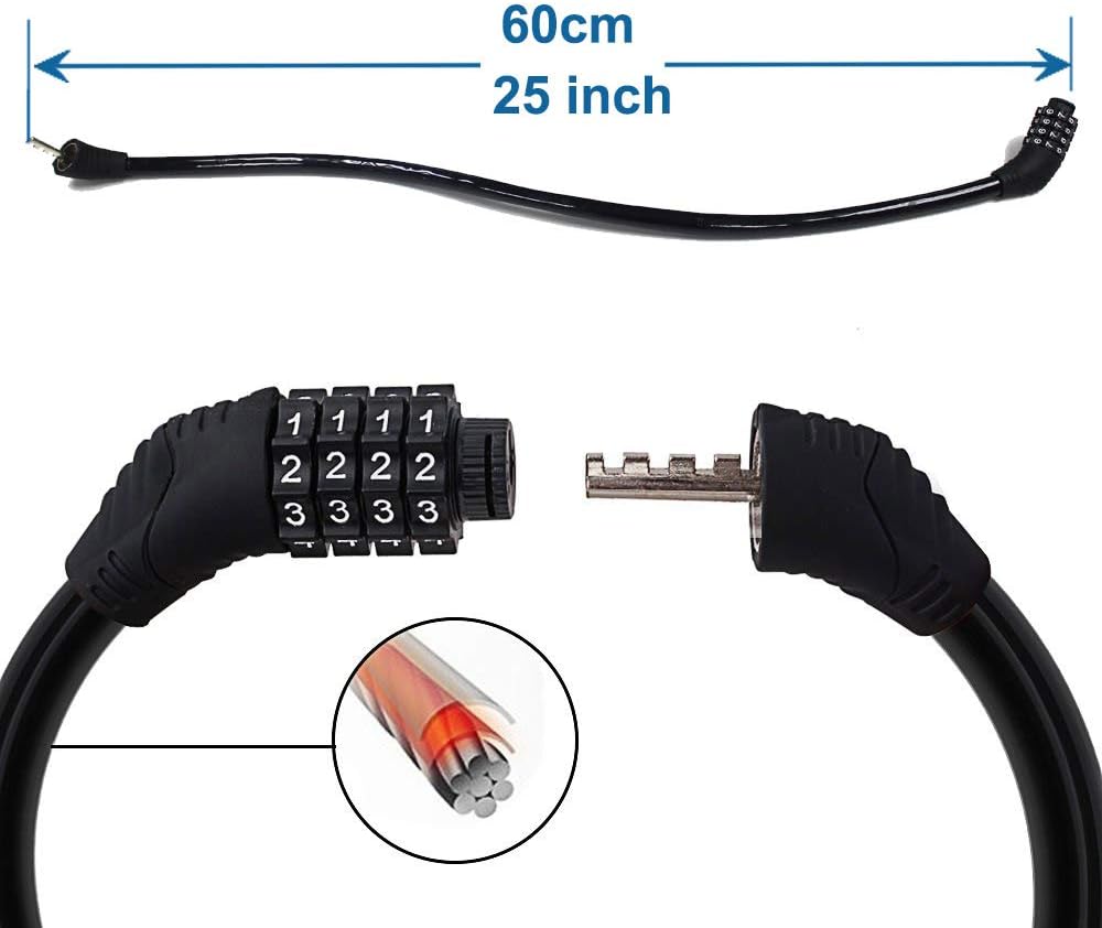 Bike code Lock Cable 4 Digit Resettable Combination Security Cable Lock Self Coiling Cable Lock Bike Bicycle