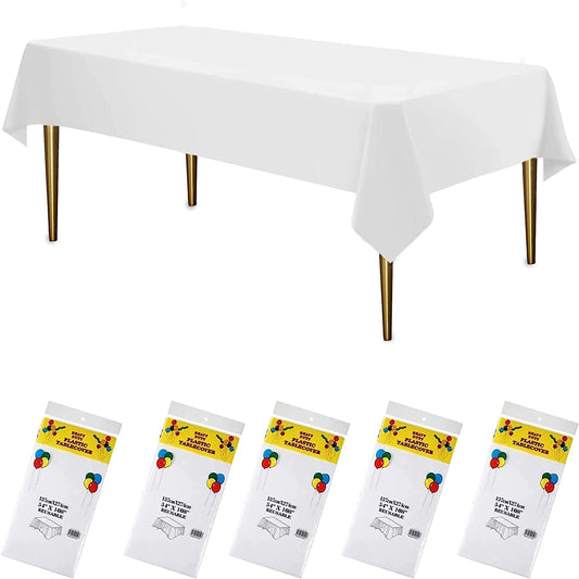 6/12PK Reusable Plastic white Table Cover Table cloth Birthday Wedding Party 137x274 cm Rectangle - Homeware Discounts