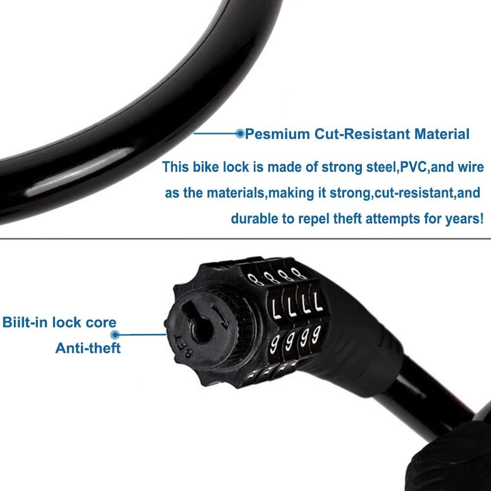 Bike code Lock Cable 4 Digit Resettable Combination Security Cable Lock Self Coiling Cable Lock Bike Bicycle