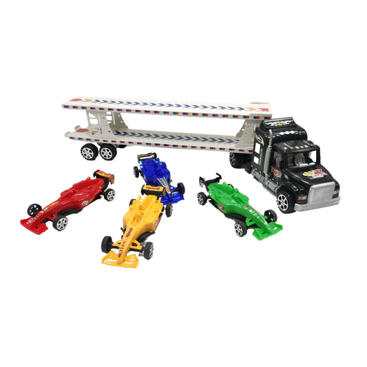 50cm Toy Truck Transport Car Carrier 4 Mini F1 Cars Play Set Transport Car Toy Lorry Kids - Homeware Discounts