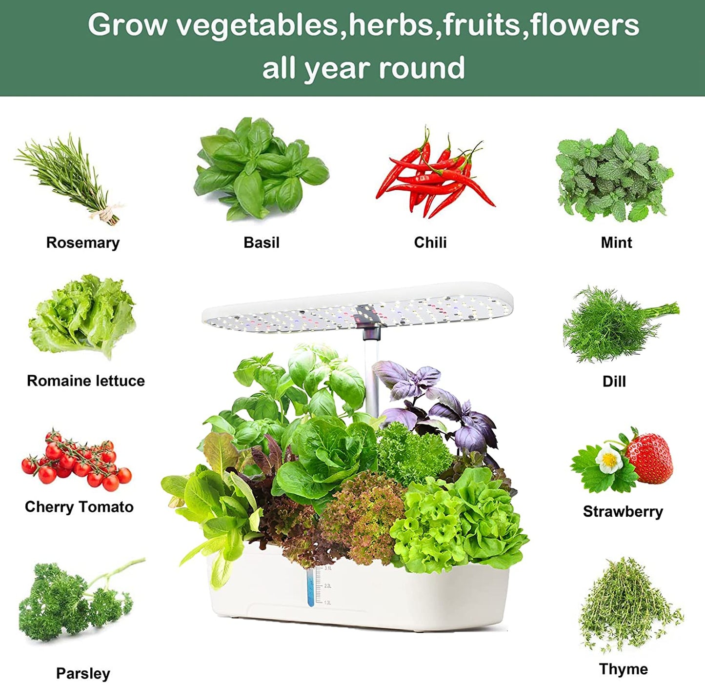 Hydroponics Plant Growing System 12 Pods Indoor Herb Garden Kit Led Grow Light Automatic Germination Kit Garden Planter 4L White - Homeware Discounts