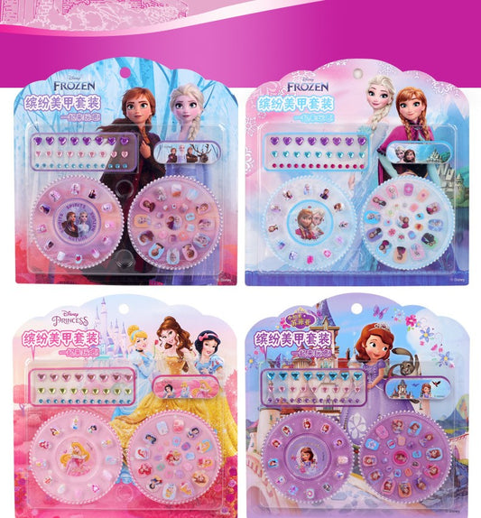 Elsa Anna Olaf Sofia Princess Childrens Press on Nails Fake Frozen Nails Kids Rhinestone Nail Stickers Kids Nail File 65pcs manicure set - Homeware Discounts