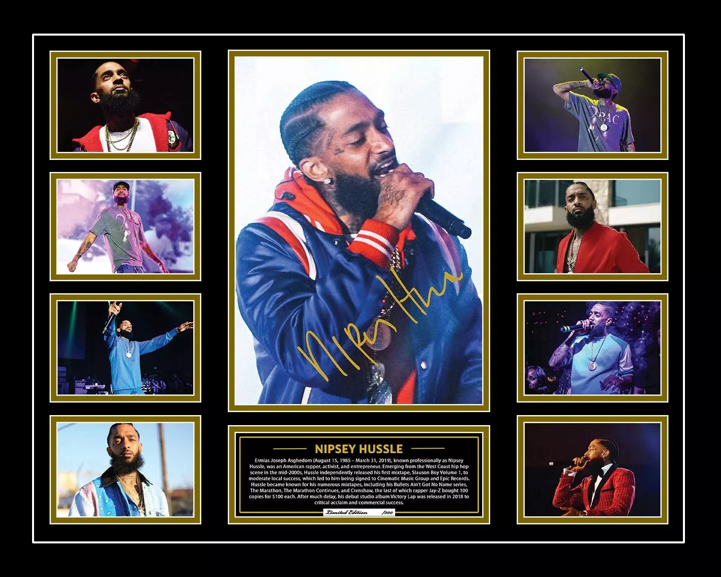 NIPSEY HUSSLE FAREWELL Signed Limited Edition Photo Memorabilia Wooden Frame