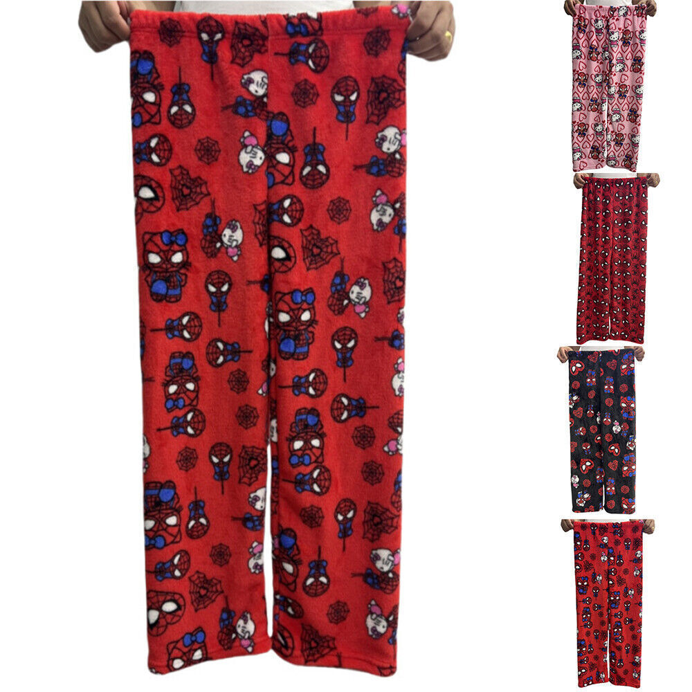 Spiderman x Hello Kitty Pajama Pants Women's Flannel winter Pajamas Bottoms Girls Soft Comfy Sleep Lounge Fuzzy Long Pants - Homeware Discounts