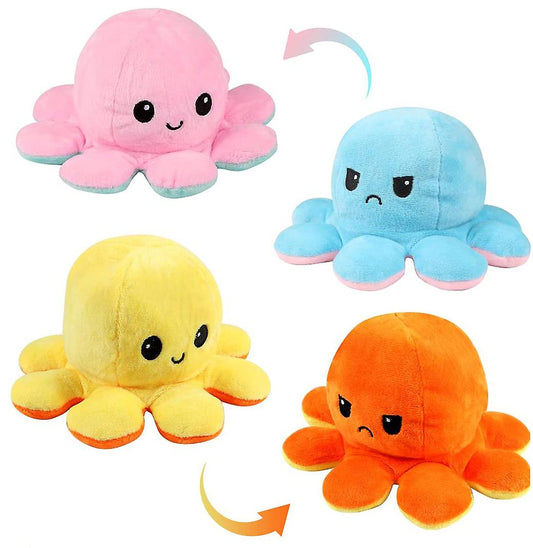 4pcs Reversible Octopus Plush Toy Adorable 20cm Double-Sided Doll, Happy Angry Octopus Stuffed Animals Doll - Homeware Discounts
