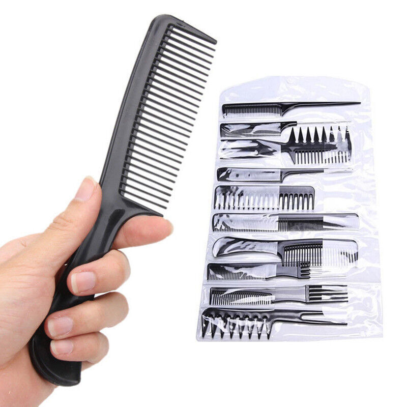 10 Pc Set Beauty Salon Hair Styling Hairdressing Plastic Barbers Brush Comb Set - Homeware Discounts