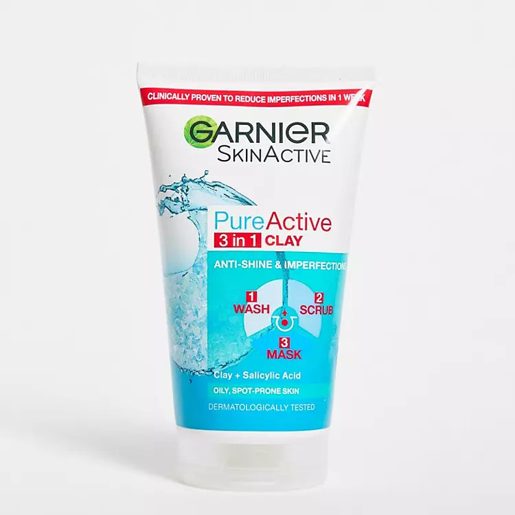 Garnier Pure Active 3 in 1 Wash Scrub Face Wash Face Mask and Mask 50ml - Homeware Discounts