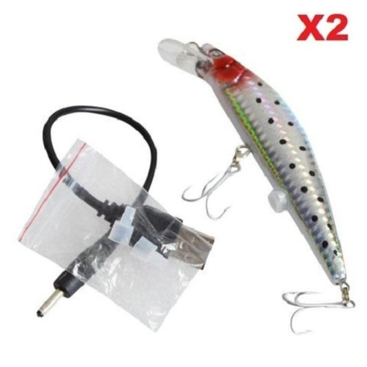 2 pack Electric Vibration Twitching Fishing Lures USB Rechargeable LED Lure Wobblers Lifelike Hard Baits Minnow Bait