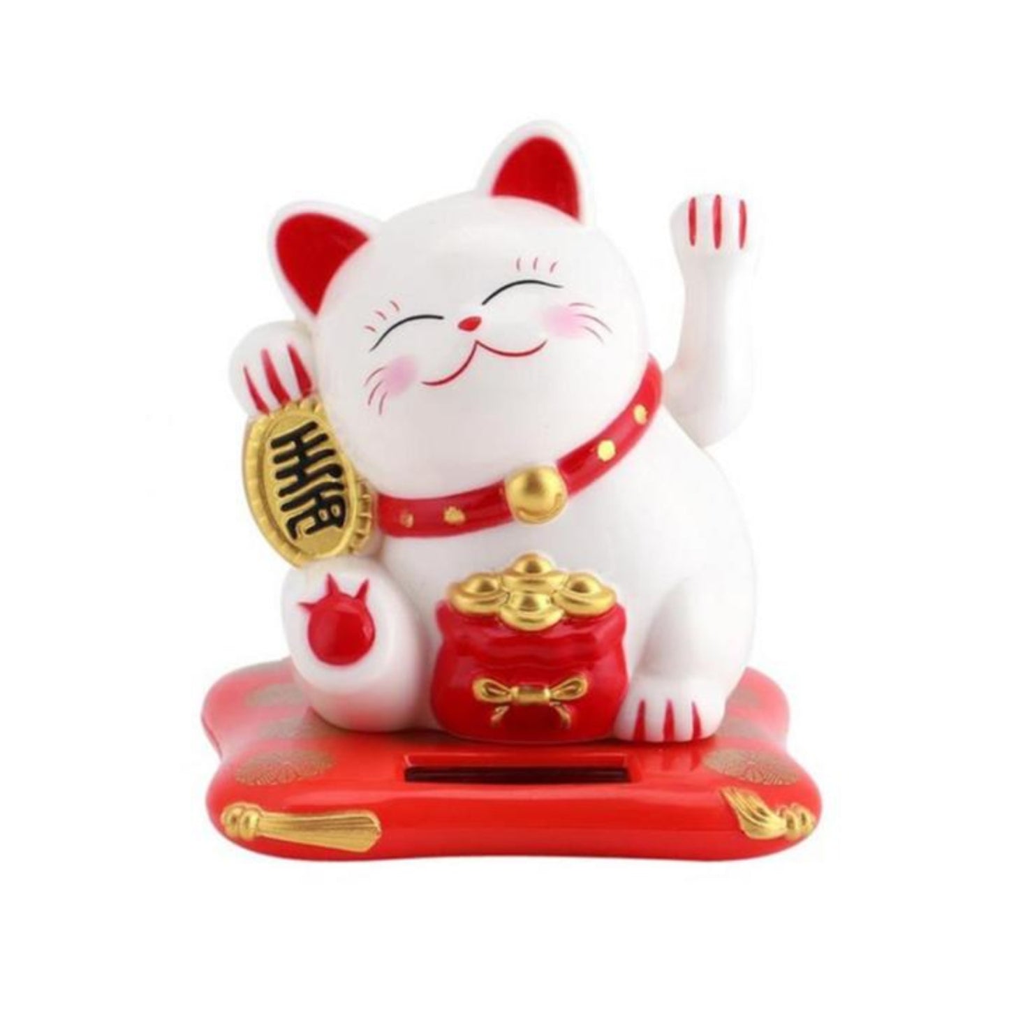 15cm Lucky White Waving Cat Lucky Cat Fortune Wave Solar Powered - Homeware Discounts