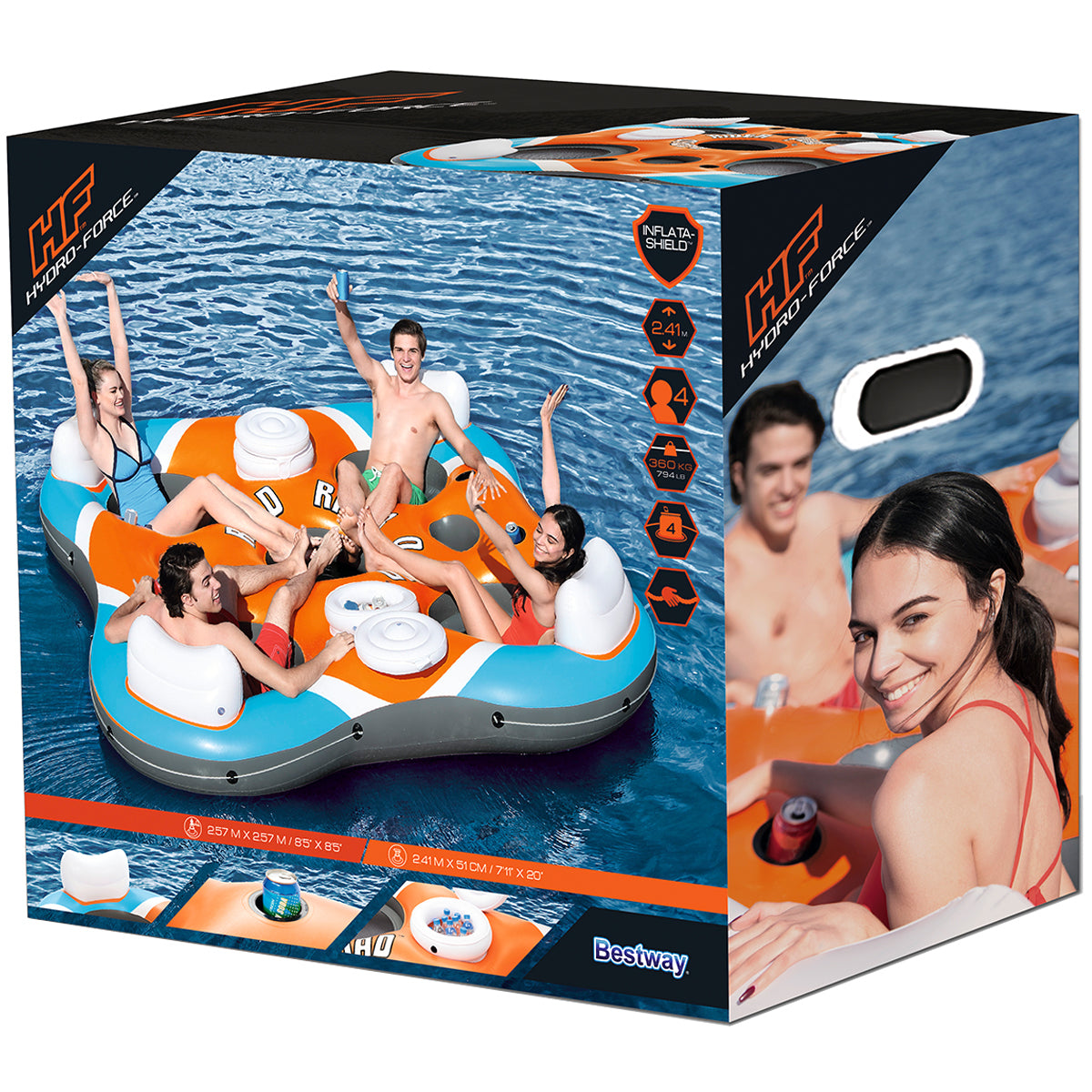 HYDRO FORCE: Rapid Rider Quad River inflatable float Tube 2.5M Seats 4 Adults Cupholders 355kg Weight Capacity - Homeware Discounts