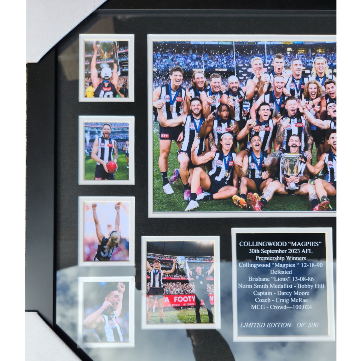 Collingwood FC 2023 AFL PREMIERS 56CM x 46CM Team Poster Wooden Frame MEMORABILIA - Homeware Discounts