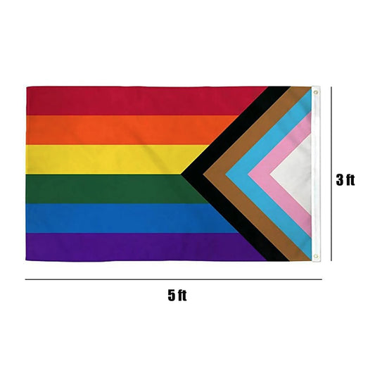 Large Progressive Pride Rainbow Flag Heavy Duty Outdoor Gay Lesbian LGBTQ 90 X 150 CM - 3ft x 5ft - Homeware Discounts