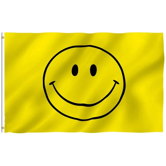 Large Yellow Smiley Face Flag Heavy Duty Outdoor Happy 90 X 150 CM - 3ft x 5ft - Homeware Discounts