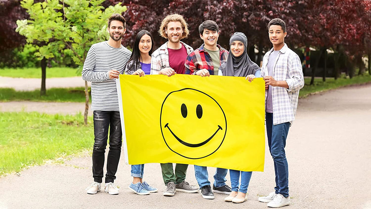 Large Yellow Smiley Face Flag Heavy Duty Outdoor Happy 90 X 150 CM - 3ft x 5ft - Homeware Discounts