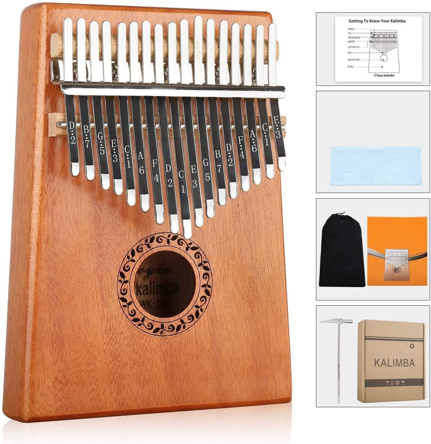 Kalimba 17 Key Thumb Piano Wood Mahogany with Tuner Hammer Music Instrument - Homeware Discounts