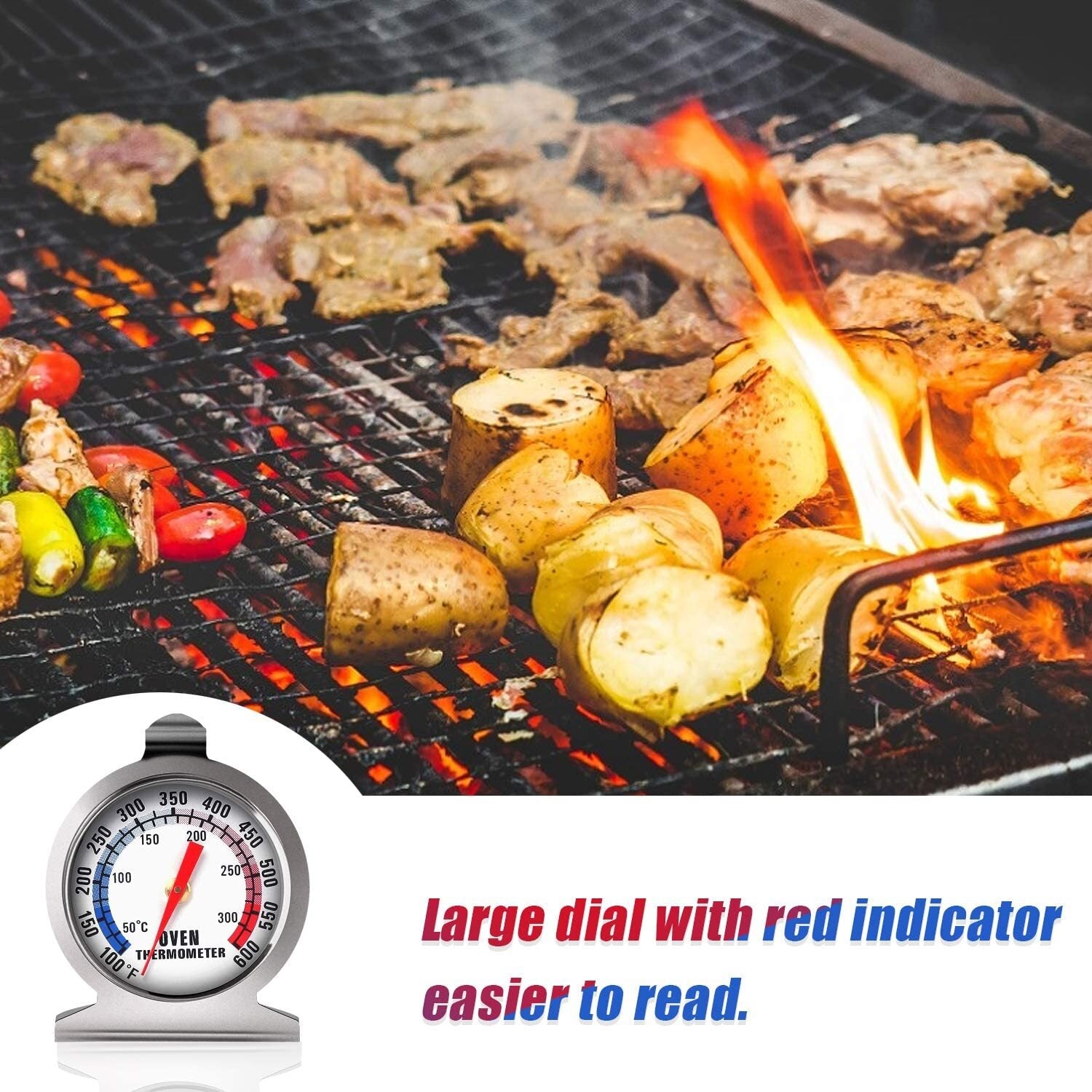 Stainless Steel Oven Thermometer Large Dial Kitchen Food Temperature - Homeware Discounts