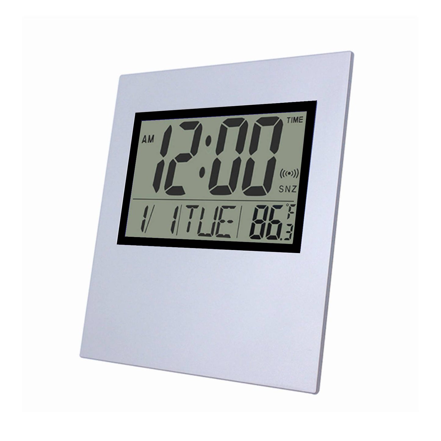 Digital LCD Wall Clock Calender Temperature and Alarm - Silver 18cm