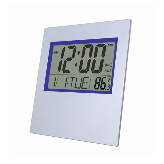 Digital LCD Wall Clock Calender Temperature and Alarm - Silver 18cm - Homeware Discounts