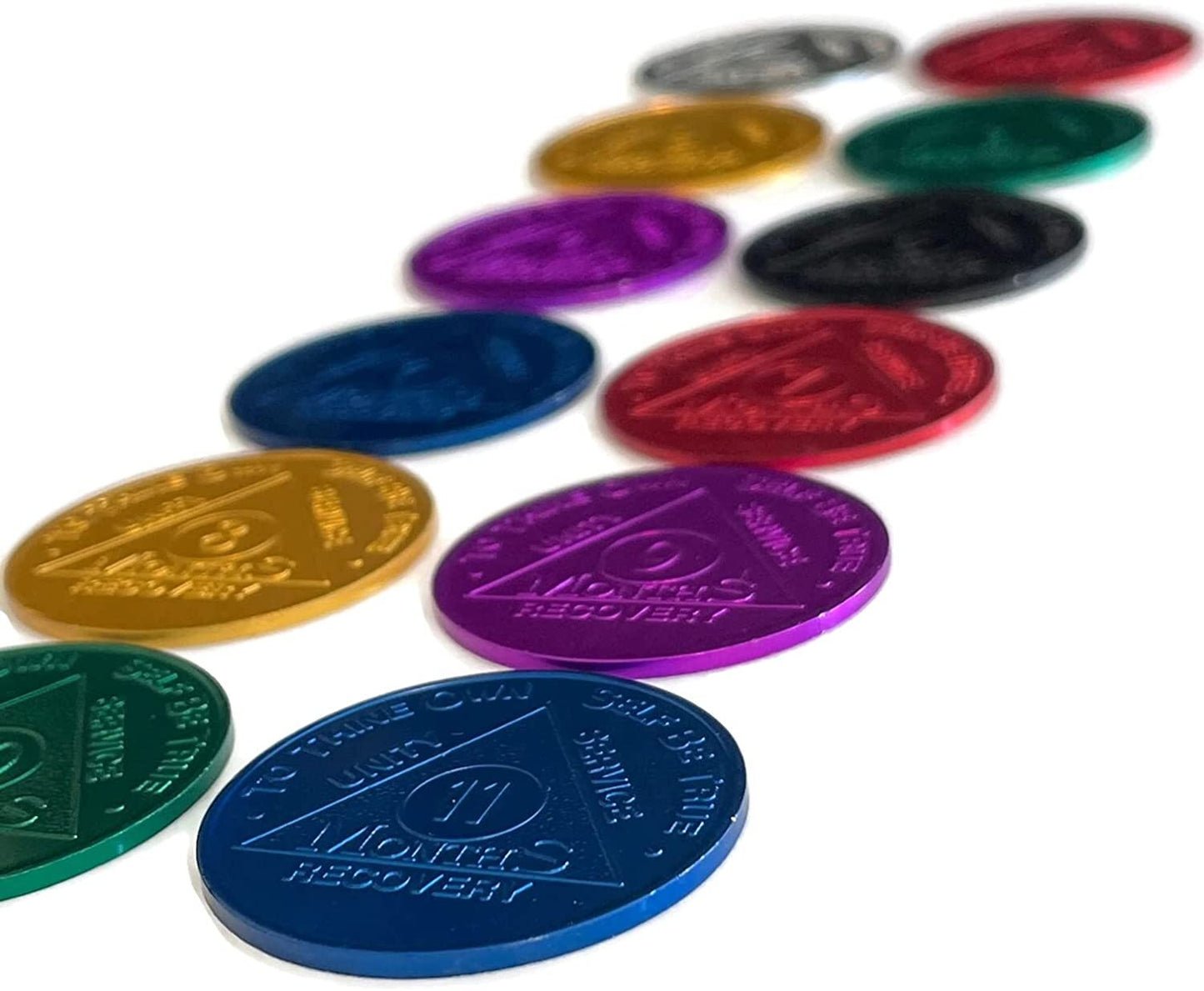 Aluminum Sobriety Chips 24 Hours Months 1-11 Alcoholics Anonymous Medallion Chip - Homeware Discounts