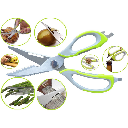 Multipurpose Scissors Stainless Steel 7-in-1 Kitchen Shears Cutting Slicing Peeling Magnetic Holder - Homeware Discounts