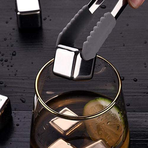 Stainless Steel Whiskey Stones x 8 Ice Cubes Tong Reusable Cooling Ice Cube Wine Drink Beer - Homeware Discounts