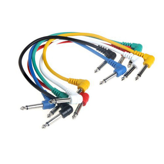 Set of 6 Pack Mono Angled Leads Cables Patch for Guitar Effect Pedal 6.35mm Jack - Homeware Discounts