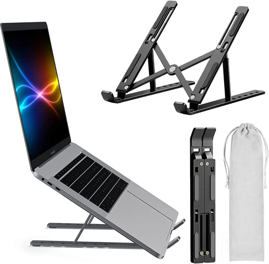 Aluminium Laptop Stand Adjustable Folding Cooling Notebook Bracket Portable Tablet Holder Foldable Compatible with all Laptops and Tablets - Homeware Discounts