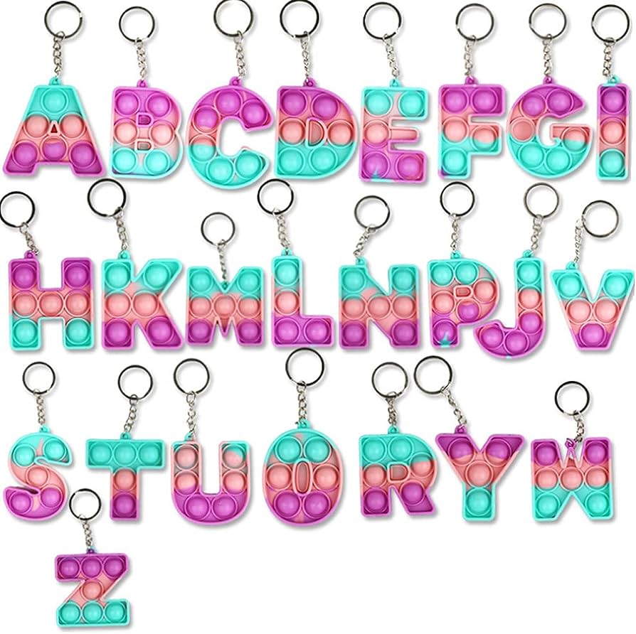 26 Letters Sensory Fidget Pop its Bubble Toys Poppers Key Ring Alphabet Keychain toy - Homeware Discounts