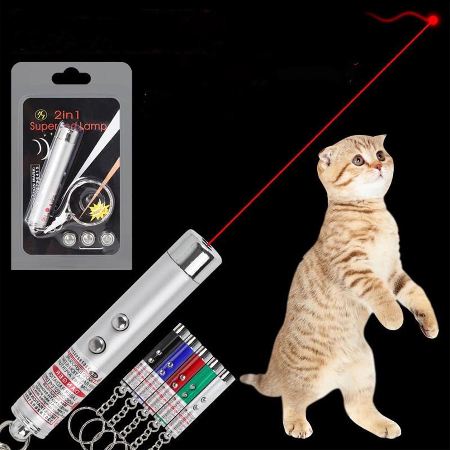 3 in 1 Red Laser Pointer Keychain Cat Toy Mini Red Laser Pointer Cat Dog Interactive Training Tools White - Homeware Discounts