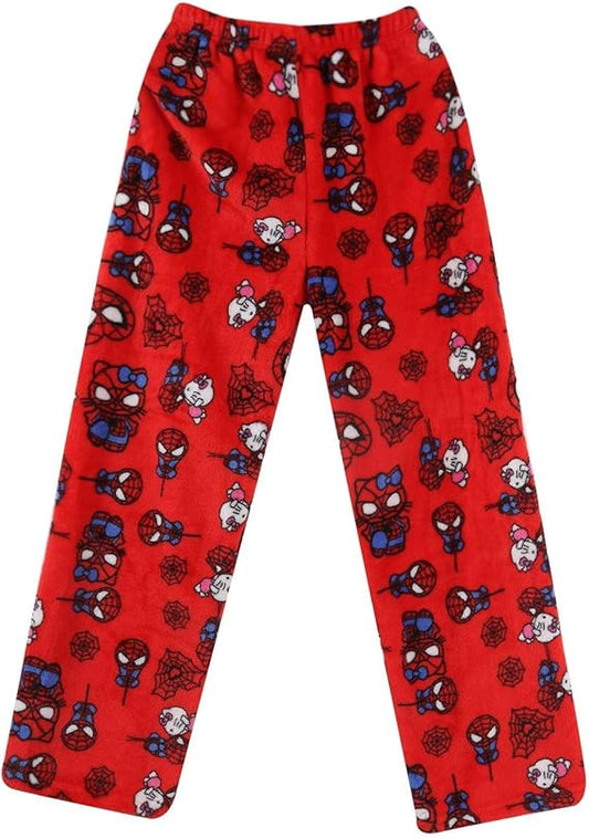 Spiderman x Hello Kitty Pajama Pants Women's Flannel winter Pajamas Bottoms Girls Soft Comfy Sleep Lounge Fuzzy Long Pants - Homeware Discounts