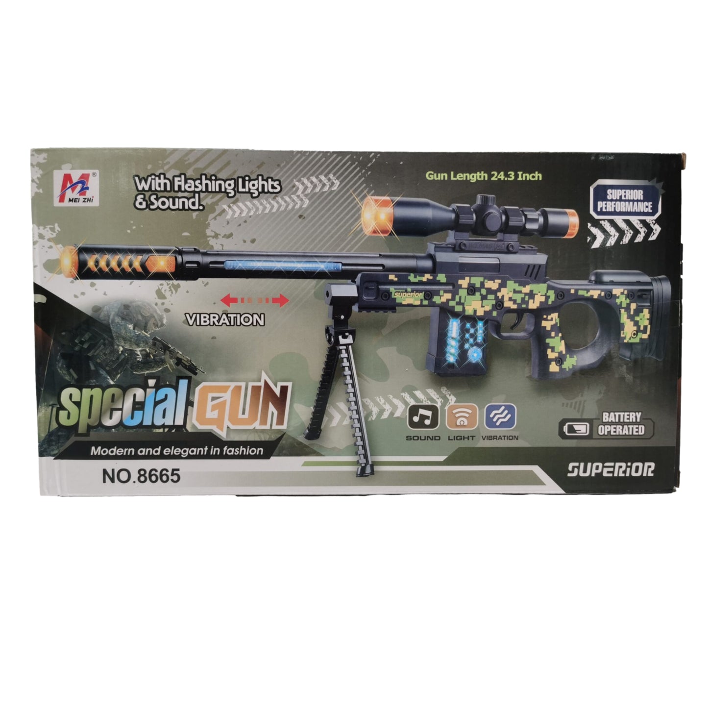 Toy Camo Sniper Gun Electronic Sound Light Vibration Toy Gun Electric Sound Light - Homeware Discounts