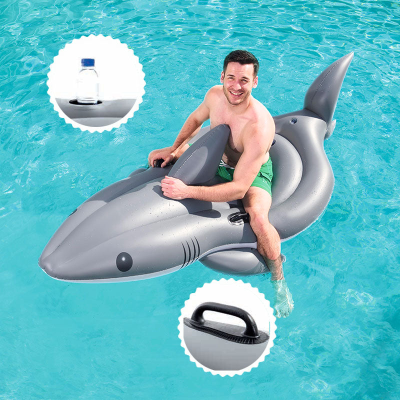 Shark Rider Funday Inflatable Jumbo Float With Cup Holder Comfortable Floating Row Summer Outdoor - Homeware Discounts
