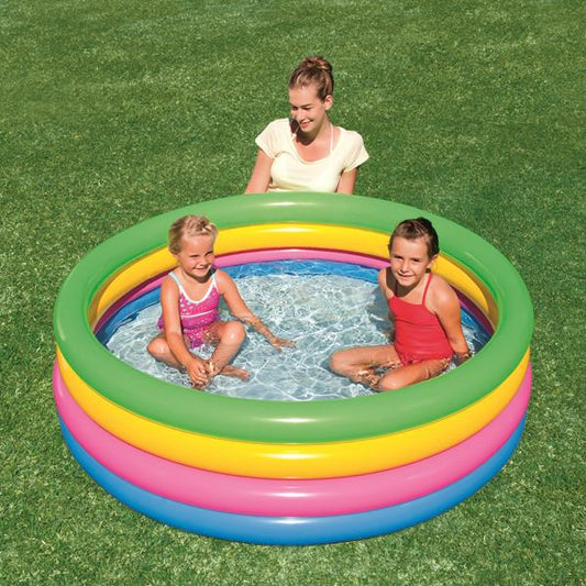 1.6M Diameter Inflatable 4 Rings Colourful Kids Play Pool Inflatable Kiddie Pool - Homeware Discounts