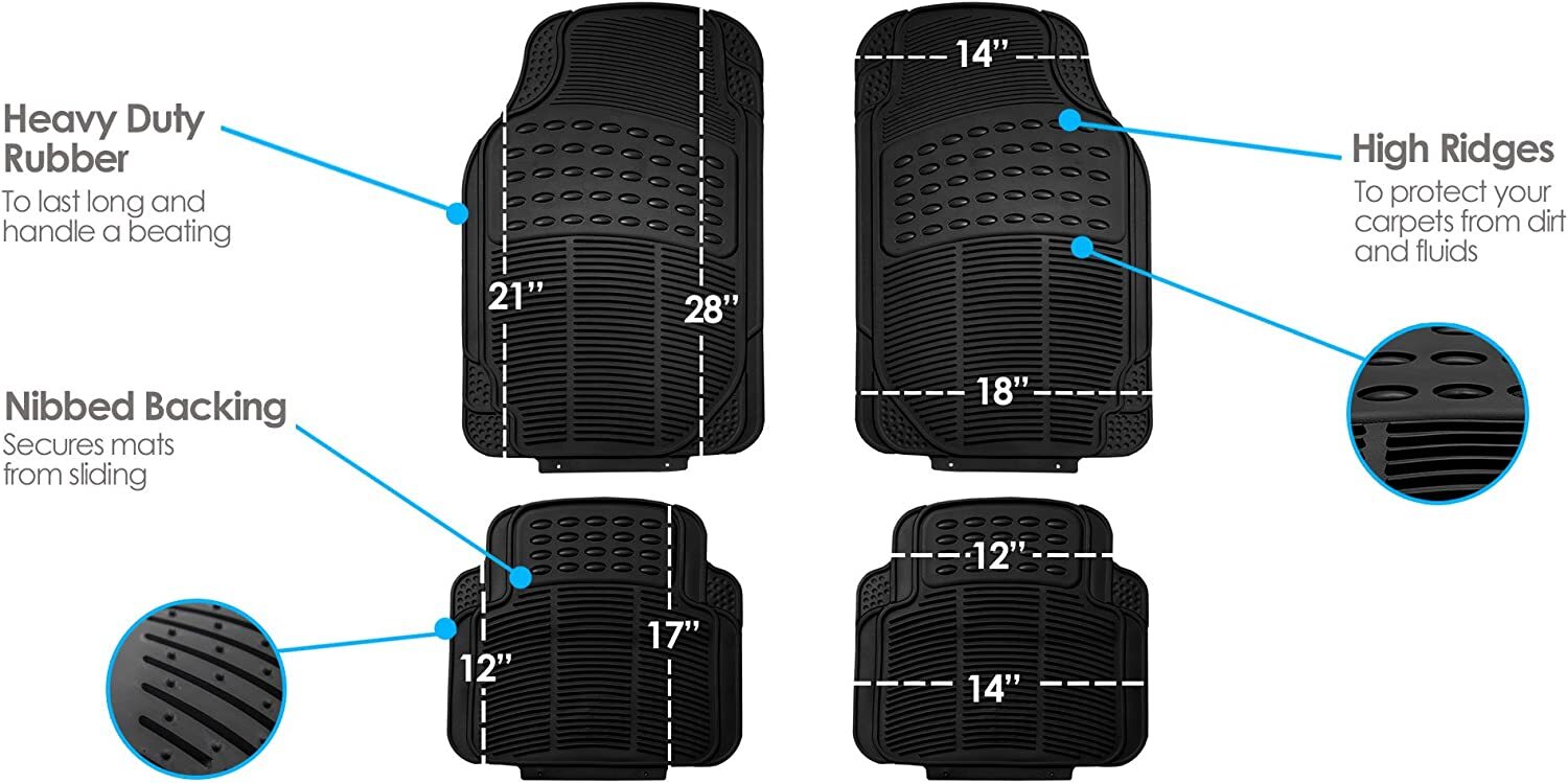 Car Mats 4 Piece Universal Rubber Waterproof Mud to Suit Most Cars - Homeware Discounts