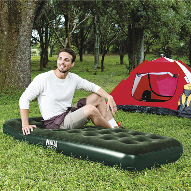 Bestway 1.85m Camping Inflatable Bed Flocked Air Bed Inflatable Mattress - Green Single - Homeware Discounts