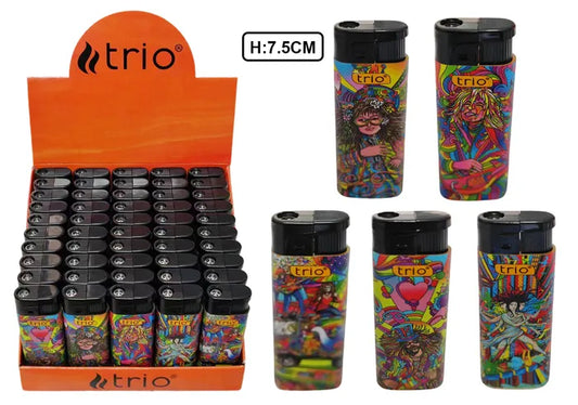 5 Pack TRIO Cigarette Lighter Disposable Gas Jet Lighter Hippy Designs Windproof