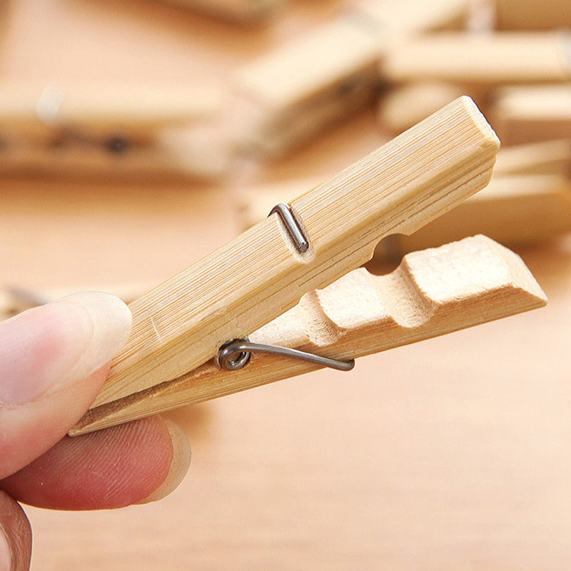 20PCS Nature Bamboo Clips Clothes Pins  Drying Clips Pegs - Homeware Discounts