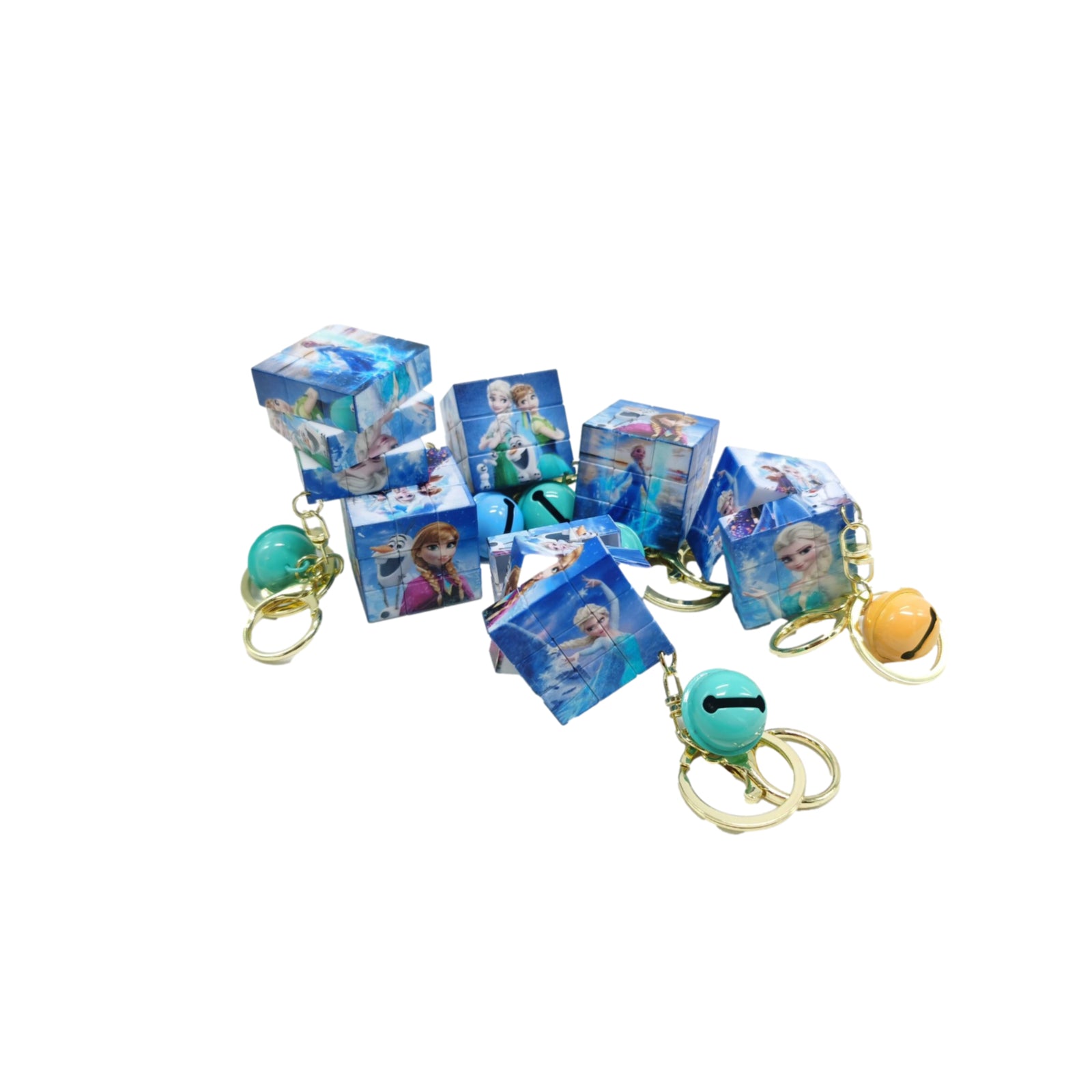 4pcs Frozen Elsa Anna Olaf Rubiks Cube Toy Keychain Cube Key Ring Chain - Homeware Discounts