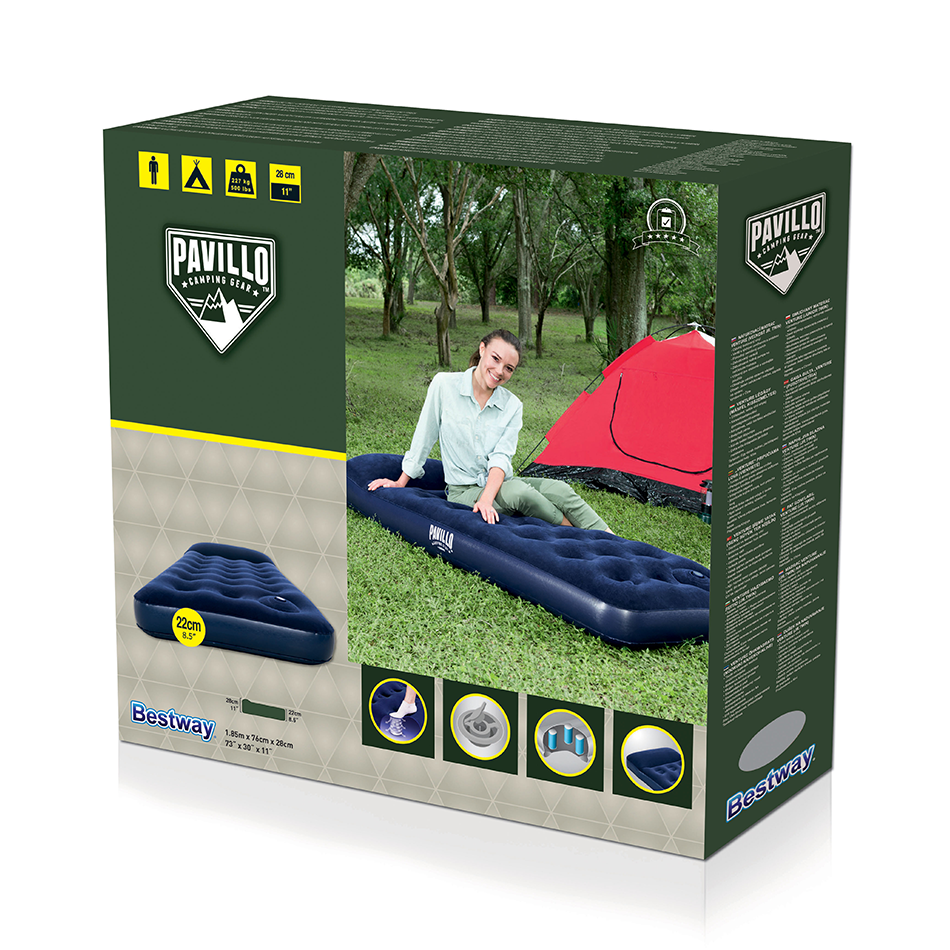 Bestway 1.85m Camping Inflatable Bed Flocked Air Bed Inflatable Mattress - Green Single - Homeware Discounts