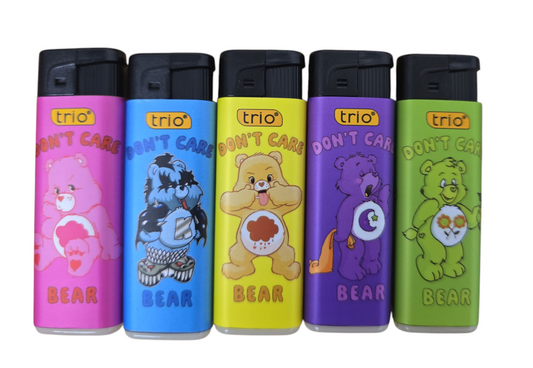5 Pack Cigarette Jet Lighter TRIO Don't Care Bear Disposable Gas Lighters Pocket Sized