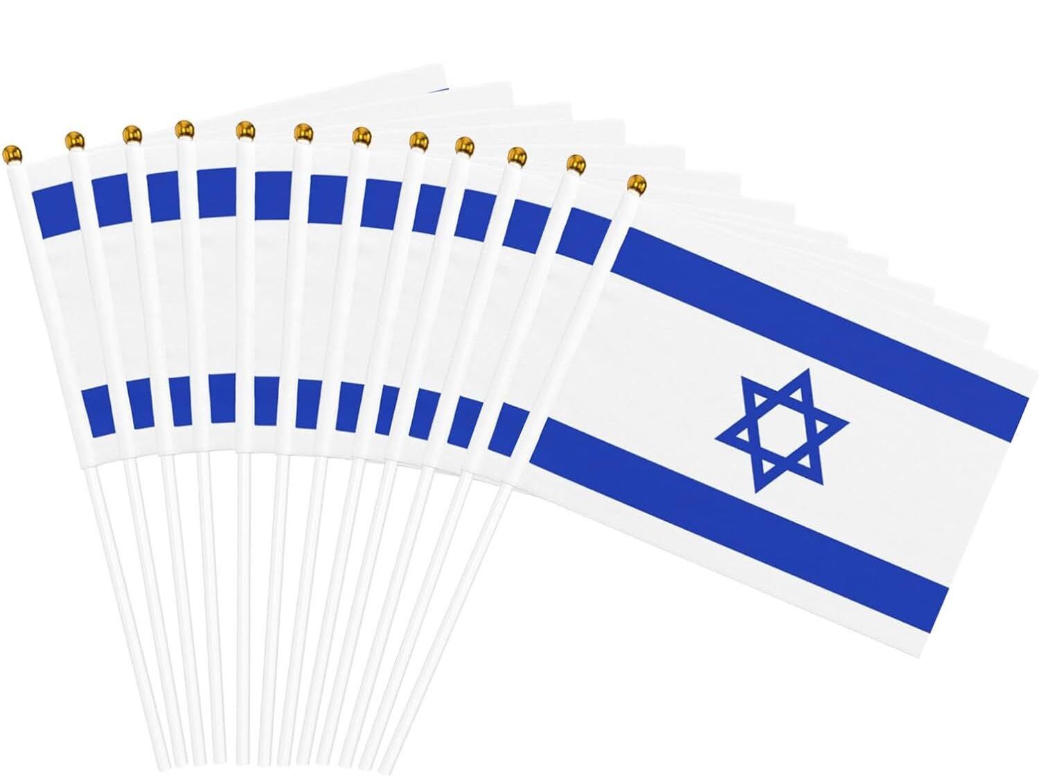 8 Pack - Mini Israel Israeli Flag Stick Star of David Handheld Flags 21cm x 14cm - Homeware Discounts