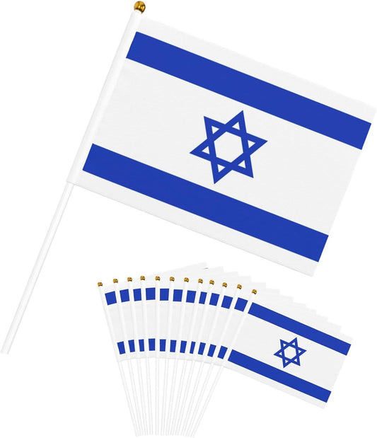 8 Pack - Mini Israel Israeli Flag Stick Star of David Handheld Flags 21cm x 14cm - Homeware Discounts