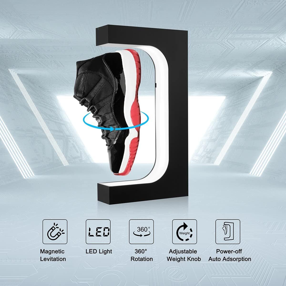 Floating Shoe Display Rotating Levitating Shoe Display LED Light Levitation Sneaker Rack - Homeware Discounts