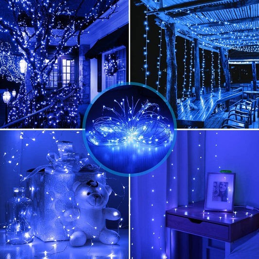 200 Blue LED Solar Powered 24m Garden Christmas Fairy Lights - Waterproof Solar