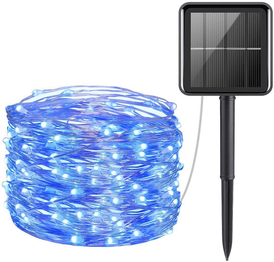 200 Blue LED Solar Powered 24m Garden Christmas Fairy Lights - Waterproof Solar