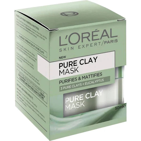 L'OREAL Skin Expert Pure Clay Mask 3 Pure Clays Eucalyptus 50ml - Homeware Discounts