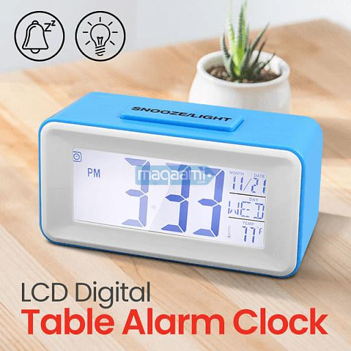 Digital LCD Backlight Display Clock With Calendar Temperature Alarm - Blue