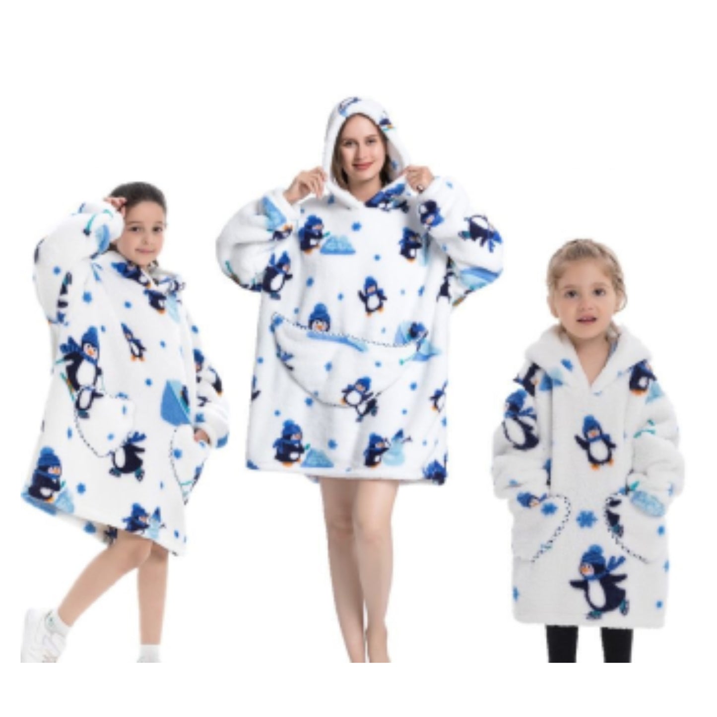 wearable blanket hoodie Oversized Hoodie Sherpa Adult Children kids Pajamas Sweatshirt Pockets Warm Winter Clothes - Homeware Discounts